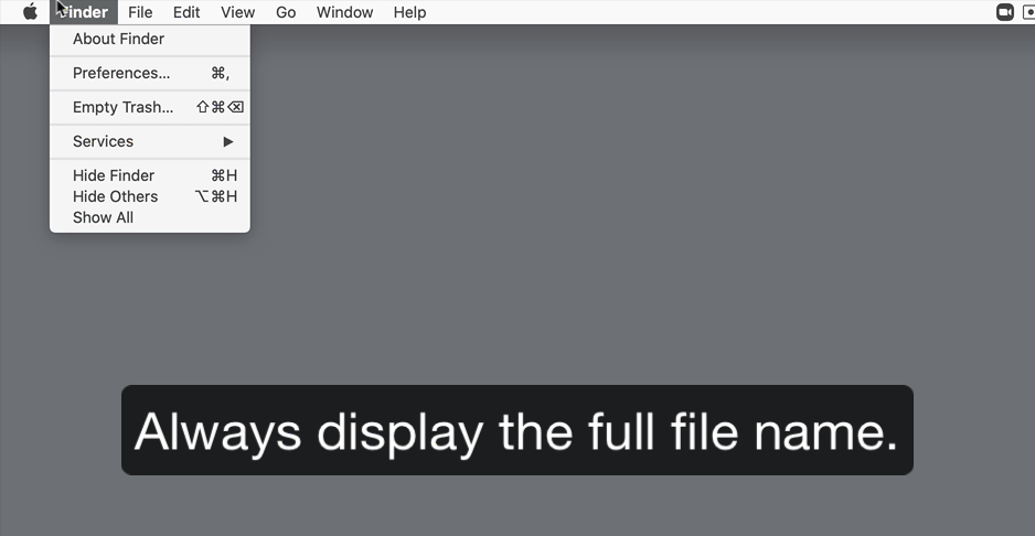 Showing how to display filename extensions in macOS